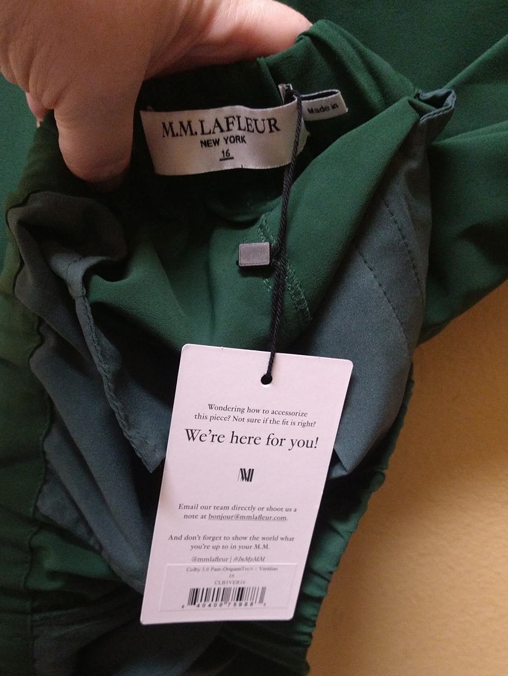 NWT MM Lafleur Colby Travel Pant in Viridian